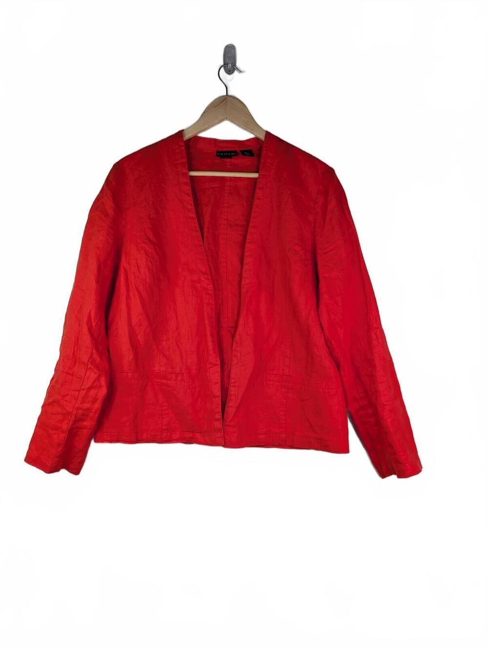 Tahari Women's 100% Linen Orange Blazer Jacket Size L